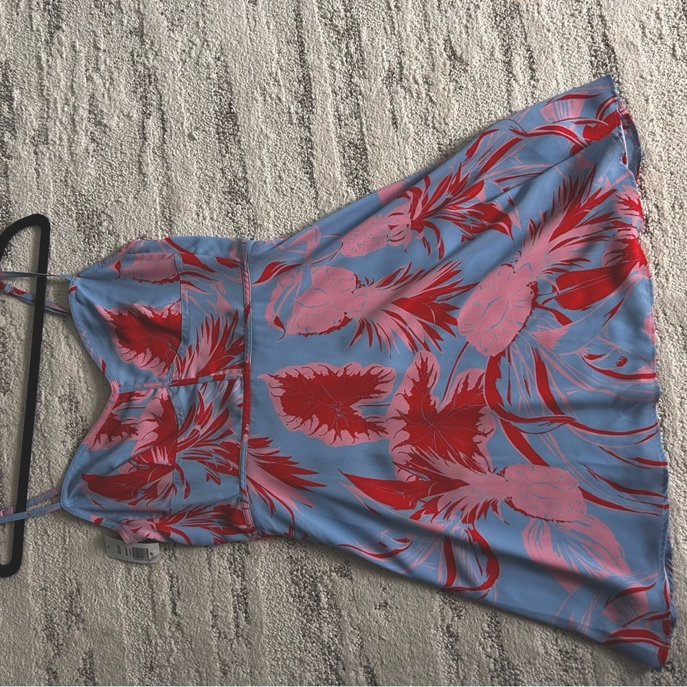 Floral Mini Dress in Red and Blue